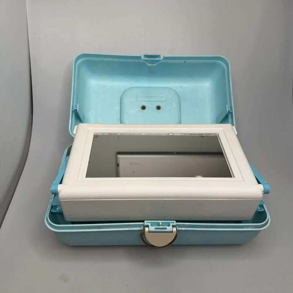 Caboodles Vintage 90s Makeup Case Blue Marble 2 Tier Tray Mirror GUC